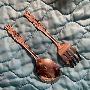Children’s 1990’s Bunny spoon and fork pair Vintage